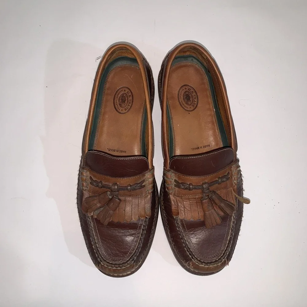 H.S. Trask Shoes Mens Size 10.5 Brown Leather Slip On Tassel Loafers H1175